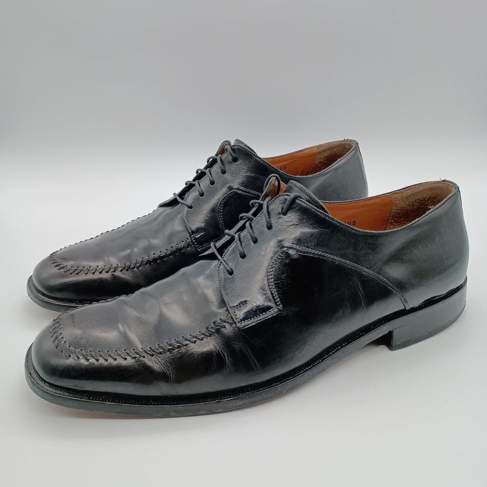 Florsheim Imperial Mens 13 D Black Leather Apron Toe Shoes Made‎ in Italy